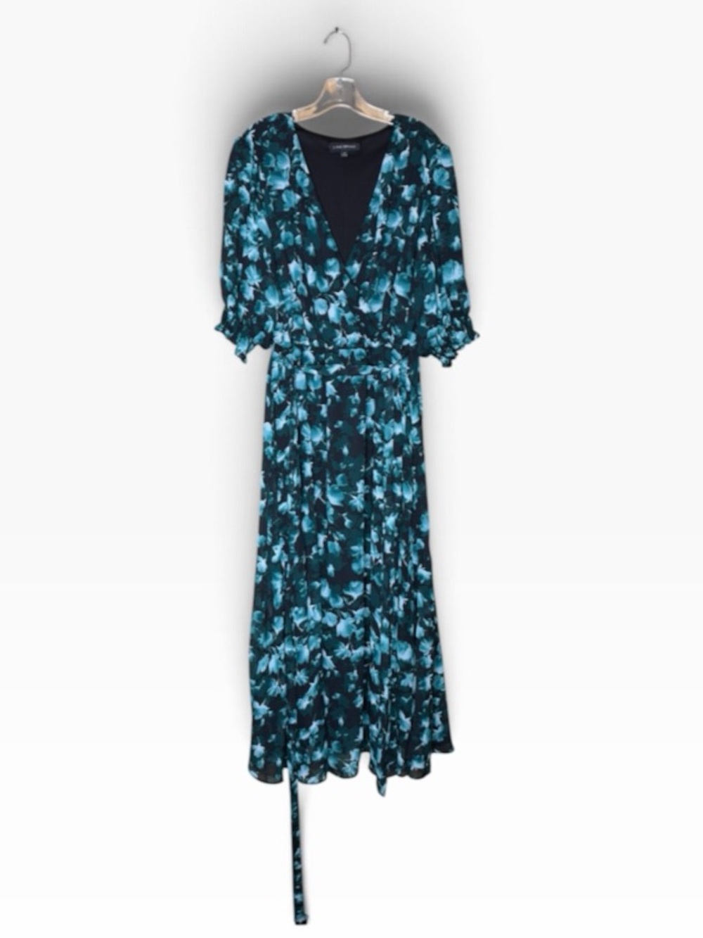 Lane Bryant Size 18 Floral Maxi Wrap Dress Black Gray Green Tie Sash
